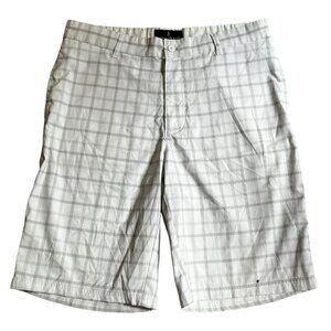 London Fog Plaid Golf Shorts Sz 32 Mens White & Grey w/ Pockets